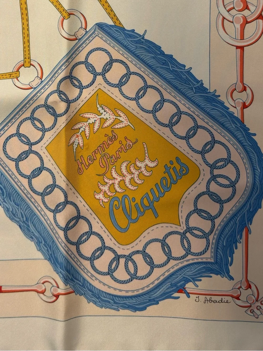 Hermes Silk Scarf in Blue, Pink, Yellow and Cream